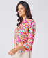 Mandarine Collar Printed Roll Up Sleeve Top